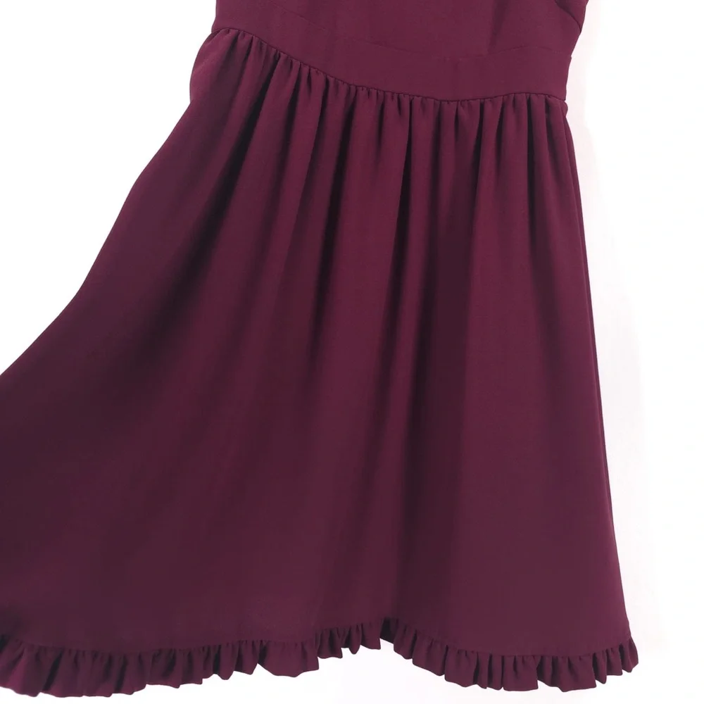 Kate Spade Dress Ma Cherie Ruffle Fit Flare Sleeveless Purple Deep Cherry Size 2